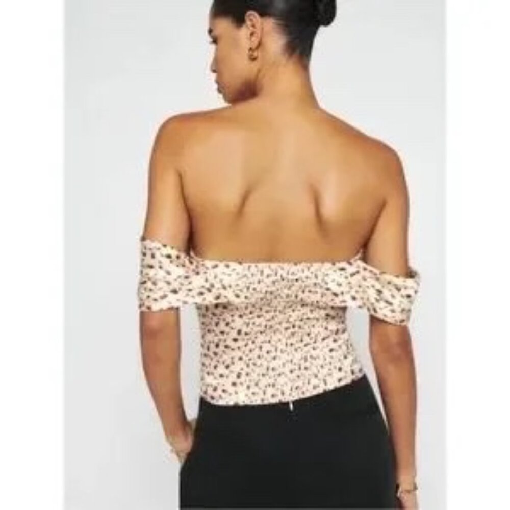 Reformation Madison Top - Silk Cream w/Floral Print Off Shoulder - Picture 2 of 16